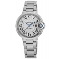 Copiar relógio feminino Cartier Ballon Bleu 33 mm com mostrador prateado em aço WSBB0044
