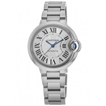 Copiar relógio feminino Cartier Ballon Bleu 33 mm com mostrador prateado em aço WSBB0044