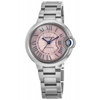 Réplica Cartier Ballon Bleu 33 mm mostrador rosa relógio feminino de aço WSBB0046