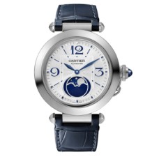Cópia Cartier Pasha 41 mm mostrador prateado azul e cinza pulseiras de couro intercambiáveis relógio masculino WSPA0030