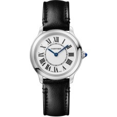 Réplica Cartier Ronde Must De Cartier com mostrador prateado e pulseira de couro relógio feminino WSRN0030