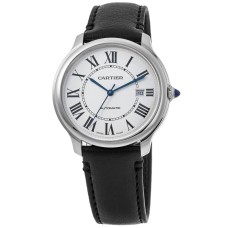 Replica Relógio Cartier Ronde Must De Cartier com mostrador prateado e pulseira de couro WSRN0032