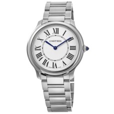 Relógio feminino falso Cartier Ronde Must De Cartier 36 mm com mostrador prateado em aço WSRN0034