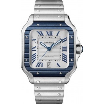 Copiar relógio masculino Cartier Santos De Cartier com mostrador cinza em aço WSSA0047