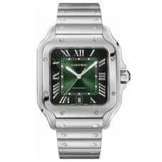 Cópia Cartier Santos De Cartier Relógio Masculino Grande Mostrador Verde em Aço e Couro WSSA0062