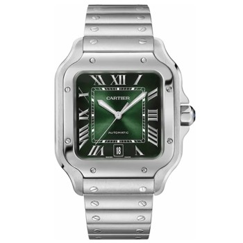 Cópia Cartier Santos De Cartier Relógio Masculino Grande Mostrador Verde em Aço e Couro WSSA0062