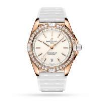 Relógio Breitling Super Chronomat Automatic 38 Origins branco com pulseira de borracha em ouro rosa 18K R17356531G1S1