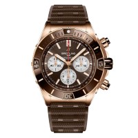 Réplica do Breitling Super Chronomat em ouro rosa 18k com mostrador marrom e pulseira de borracha para homem (RB0136E31Q1S1)