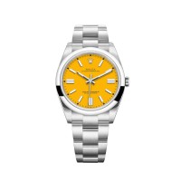 Rolex Oyster Perpetual 41 com pulseira Oyster e mostrador amarelo.