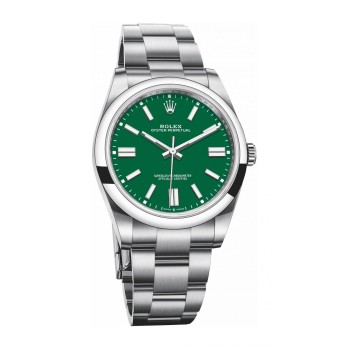 Rolex Oyster Perpetual 41 com pulseira Oyster e mostrador verde.