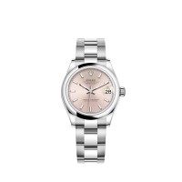 Rolex Datejust 31 em aço Oystersteel com mostrador rosa