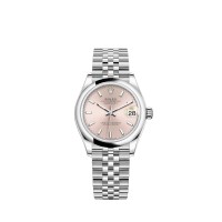 Rolex Datejust 31 em aço Oystersteel com pulseira Jubilee e mostrador rosa.