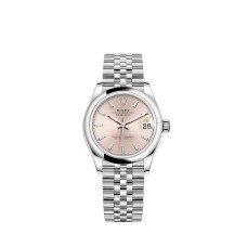 Rolex Datejust 31 em aço Oystersteel com pulseira Jubilee e mostrador rosa.