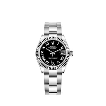 Rolex Datejust 31 em Rolesor branco com mostrador preto brilhante