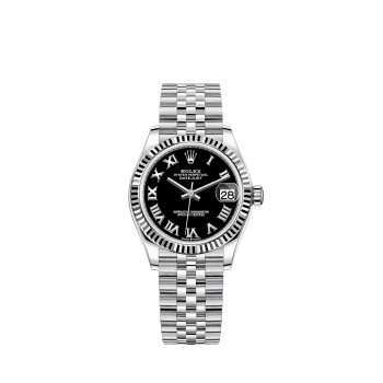 Rolex Datejust 31 em Rolesor branco com mostrador preto brilhante