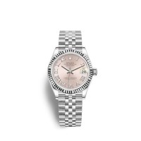 Rolex Datejust 31 com mostrador rosa em Rolesor e pulseira Jubilee.