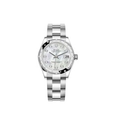 Rolex Datejust 31 com mostrador em Rolesor branco e madrepérola, pulseira Oyster.