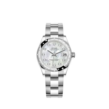 Rolex Datejust 31 com mostrador em Rolesor branco e madrepérola, pulseira Oyster.