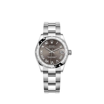 Rolex Datejust 31 em Rolesor branco, mostrador cinza escuro e pulseira Oyster. Rolex Datejust 31 em Rolesor branco, mostrador cinza escuro e pulseira Oyster.