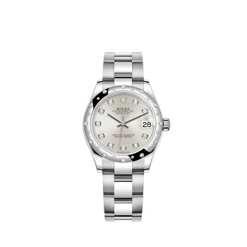 Rolex Datejust 31 com mostrador branco Rolesor prateado e pulseira Oyster. Rolex Datejust 31 com mostrador branco Rolesor prateado e pulseira Oyster.