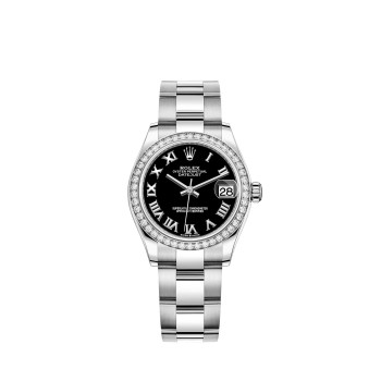 Rolex Datejust 31 em Rolesor branco com mostrador preto e pulseira Oyster. Rolex Datejust 31 em Rolesor branco com mostrador preto e pulseira Oyster.