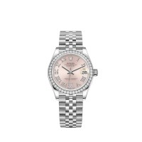 Rolex Datejust 31 em Rolesor branco com mostrador rosa e diamantes, estilo Jubilee. Rolex Datejust 31 em Rolesor branco com mostrador rosa e diamantes, estilo Jubilee.