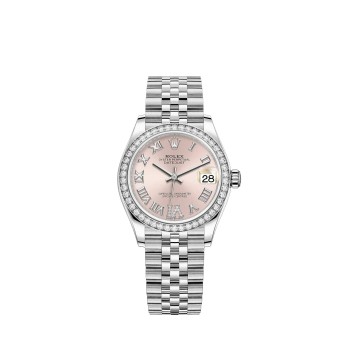 Rolex Datejust 31 em Rolesor branco com mostrador rosa e diamantes, estilo Jubilee. Rolex Datejust 31 em Rolesor branco com mostrador rosa e diamantes, estilo Jubilee.