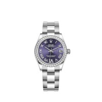 Rolex Datejust 31 com mostrador beringela em Rolesor branco cravejado de diamantes Rolex Datejust 31 com mostrador beringela em Rolesor branco cravejado de diamantes