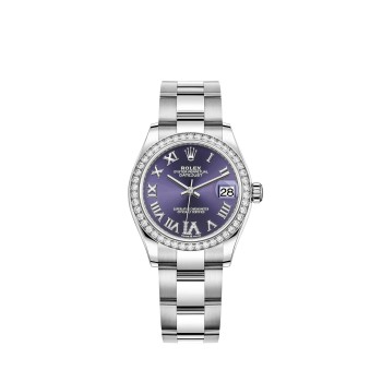 Rolex Datejust 31 com mostrador beringela em Rolesor branco cravejado de diamantes Rolex Datejust 31 com mostrador beringela em Rolesor branco cravejado de diamantes
