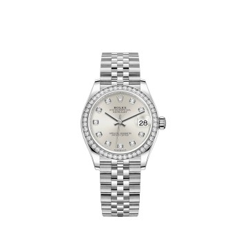 Rolex Datejust 31 com pulseira Jubilee em Rolesor branco e mostrador cravejado de diamantes em prata. Rolex Datejust 31 com pulseira Jubilee em Rolesor branco e mostrador cravejado de diamantes em prata.