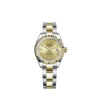 Rolex Lady-Datejust com mostrador em Rolesor amarelo champanhe e pulseira Oyster.