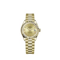 Pulseira Rolex Lady-Datejust President com mostrador em ouro amarelo 18 quilates e cor champanhe.