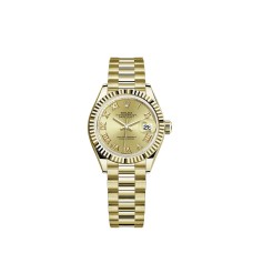 Pulseira Rolex Lady-Datejust President com mostrador em ouro amarelo 18 quilates e cor champanhe.