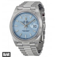 Réplica relogio Rolex Day-Date Ice Blue Diagonal Motif Dial Platinum President 228206