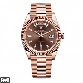 Copiar Rolex Day-Date 40 Chocolate Baguette Diamond Dial 18K Everose Gold Automático 228235BD