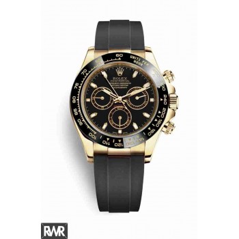 Réplica do relógio Rolex Cosmograph Daytona ouro amarelo 18 quilates 116518LN mostrador preto