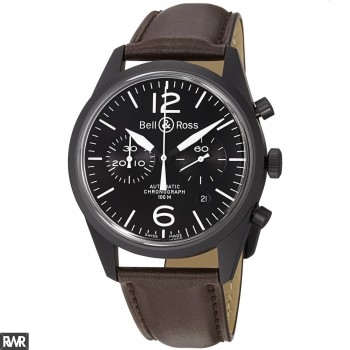 Réplica do relógio Bell & Ross BR126-ORIGINAL CARBONO Vintage Black Dial e Brown Strap