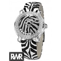 Réplica relogio Chopard Happy Sport Zebra Special Edition em aço com moldura de diamante em ouro branco
