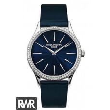 Réplica do relógio Patek Philippe Calatrava 18kt em ouro branco e diamante azul noturno 4896G