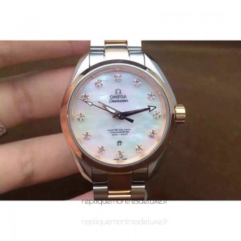 Réplica Omega Aqua Terra 150M Lady 34MM Ouro Rosa /aco inoxidável Pearl Dial 