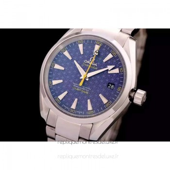 Réplica Omega Aqua Terra James Bond 41MM aco inoxidável Marcador Azul 