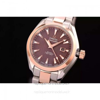 Réplica Omega Aqua Terra Lady 34MM Ouro Rosa /aco inoxidável Castanho Dial 