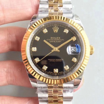 Réplica Rolex Datejust II 116333 41MM Aco Inoxidável & Ouro Amarelo Marcador Preto