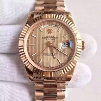 Réplica Rolex Day-Date 40 228235 40MM Ouro Rosa Ouro Stripe Dial