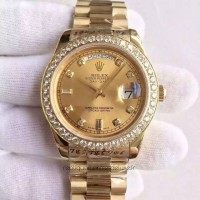 Réplica Rolex Day-Date II 218348 41MM Ouro Amarelo & Diamantes Marcador de Champanhe