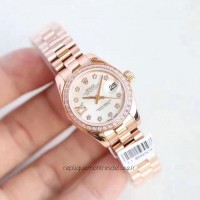 Réplica Rolex Lady Datejust 28 279135RBR 28MM Ouro Rosa & Diamantes Mother Of Pearl Dial