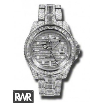 Réplica relogio Rolex GMT Master II Diamante 18kt Conjunto de Ouro Branco com Diamantes 116769TBR