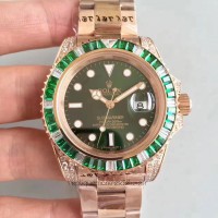 Réplica Rolex Submariner Date 116618LV Ouro Rosa & Diamantes Verde Dial