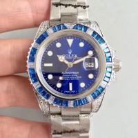 Réplica Rolex Submariner Date 116619LB Aco Inoxidável & Diamantes Marcador Azul