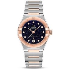 Cópia Omega Constellation Manhattan Chronometer 29mm Mostrador Azul Diamante Rosa Ouro e Relógio Feminino de Aço Inoxidável 131.20.29.20.53.002